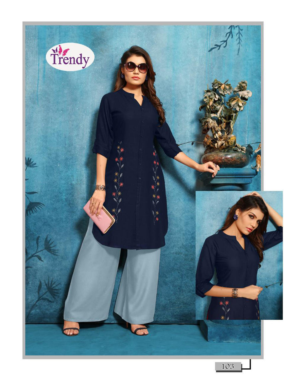 Queen Vol-1 Trendy Design Rayon Palazzo Slit Kurti Queen Vol-1 Trendy Design Rayon Palazzo Slit Kurti
